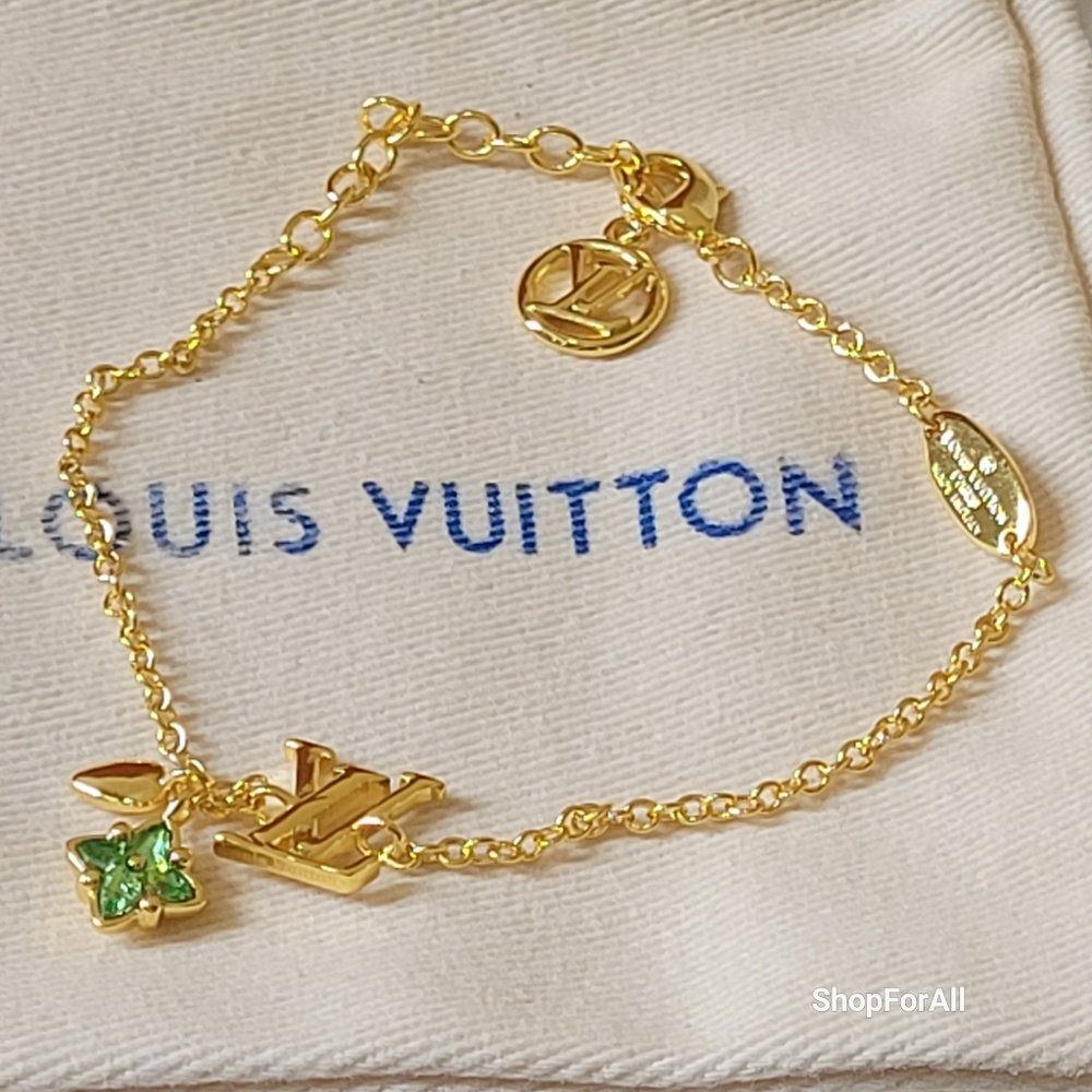 Louis Vuitton Gold and Green Flower Charm Bracelet - Picture 12 of 13
